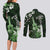 Hawaii Ukulele Couples Matching Long Sleeve Bodycon Dress and Long Sleeve Button Shirt Polynesian Pattern Mix Hibiscus Green Version LT05