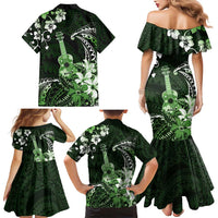Hawaii Ukulele Family Matching Mermaid Dress and Hawaiian Shirt Polynesian Pattern Mix Hibiscus Green Version LT05