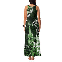 Hawaii Ukulele Family Matching Tank Maxi Dress and Hawaiian Shirt Polynesian Pattern Mix Hibiscus Green Version LT05