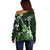 Hawaii Ukulele Off Shoulder Sweater Polynesian Pattern Mix Hibiscus Green Version LT05