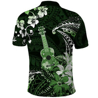 Hawaii Ukulele Polo Shirt Polynesian Pattern Mix Hibiscus Green Version LT05