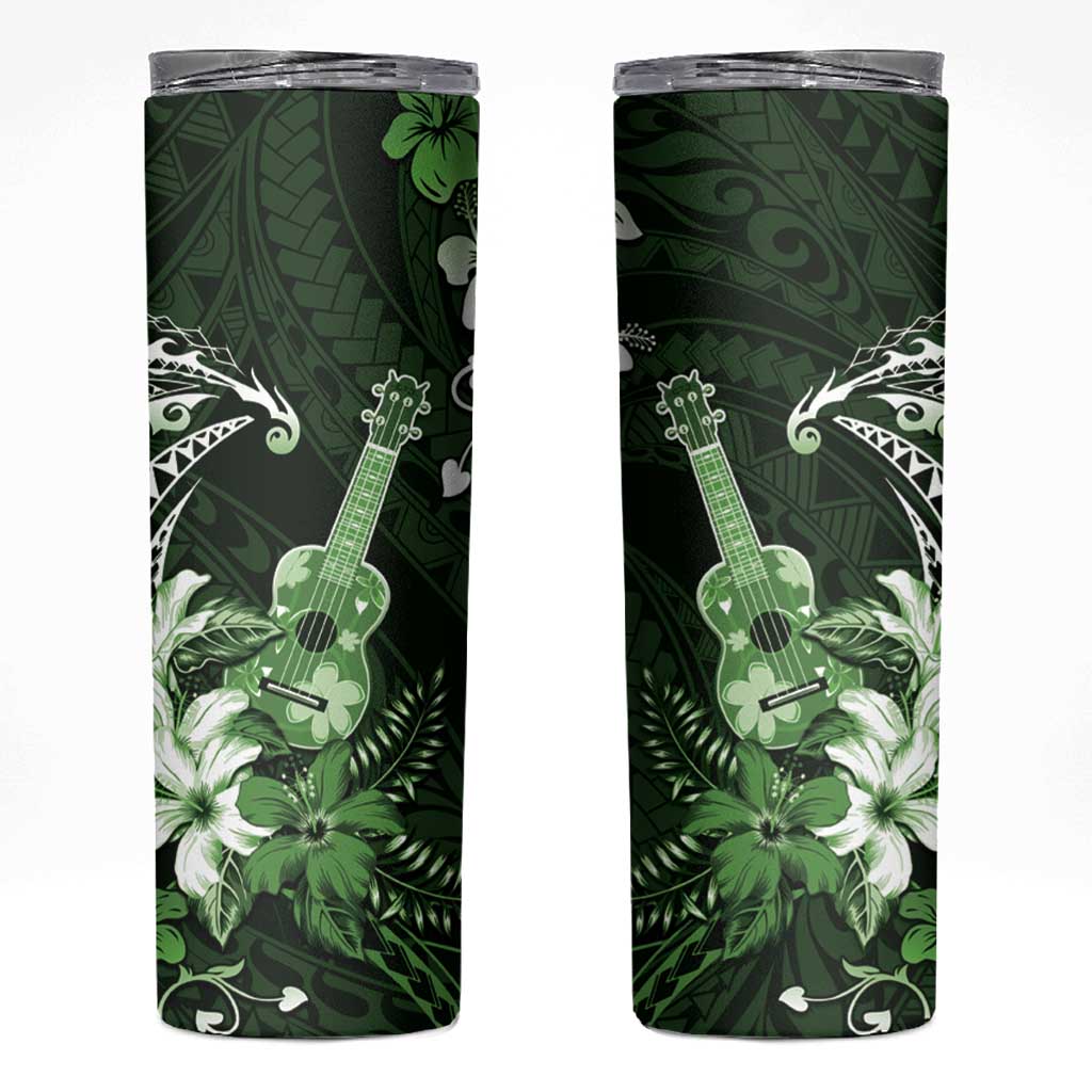 Hawaii Ukulele Skinny Tumbler Polynesian Pattern Mix Hibiscus Green Version