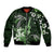 Hawaii Ukulele Sleeve Zip Bomber Jacket Polynesian Pattern Mix Hibiscus Green Version LT05