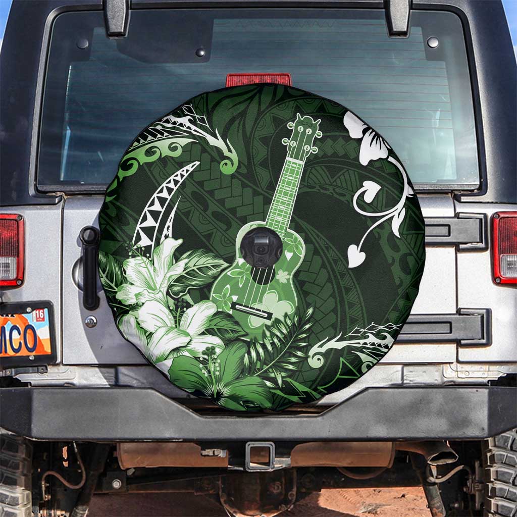 Hawaii Ukulele Spare Tire Cover Polynesian Pattern Mix Hibiscus Green Version