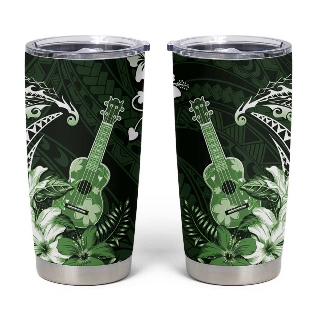 Hawaii Ukulele Tumbler Cup Polynesian Pattern Mix Hibiscus Green Version