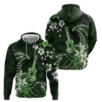 Hawaii Ukulele Zip Hoodie Polynesian Pattern Mix Hibiscus Green Version LT05
