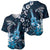 Hawaii Ukulele Baseball Jersey Polynesian Pattern Mix Hibiscus Blue Version LT05