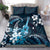 Hawaii Ukulele Bedding Set Polynesian Pattern Mix Hibiscus Blue Version