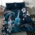 Hawaii Ukulele Bedding Set Polynesian Pattern Mix Hibiscus Blue Version