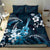 Hawaii Ukulele Bedding Set Polynesian Pattern Mix Hibiscus Blue Version