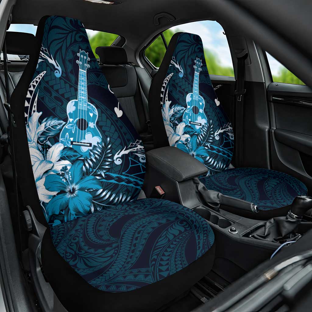 Hawaii Ukulele Car Seat Cover Polynesian Pattern Mix Hibiscus Blue Version