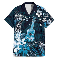 Hawaii Ukulele Family Matching Mermaid Dress and Hawaiian Shirt Polynesian Pattern Mix Hibiscus Blue Version LT05