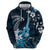 Hawaii Ukulele Hoodie Polynesian Pattern Mix Hibiscus Blue Version LT05