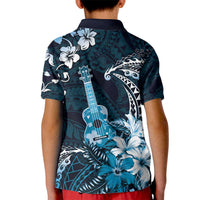 Hawaii Ukulele Kid Polo Shirt Polynesian Pattern Mix Hibiscus Blue Version LT05