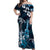 Hawaii Ukulele Off Shoulder Maxi Dress Polynesian Pattern Mix Hibiscus Blue Version LT05