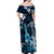 Hawaii Ukulele Off Shoulder Maxi Dress Polynesian Pattern Mix Hibiscus Blue Version LT05