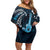 Hawaii Ukulele Off Shoulder Short Dress Polynesian Pattern Mix Hibiscus Blue Version LT05