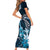 Hawaii Ukulele Short Sleeve Bodycon Dress Polynesian Pattern Mix Hibiscus Blue Version LT05