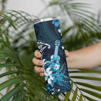 Hawaii Ukulele Skinny Tumbler Polynesian Pattern Mix Hibiscus Blue Version