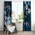 Hawaii Ukulele Window Curtain Polynesian Pattern Mix Hibiscus Blue Version