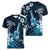 Hawaii Ukulele Women V-Neck T-Shirt Polynesian Pattern Mix Hibiscus Blue Version LT05