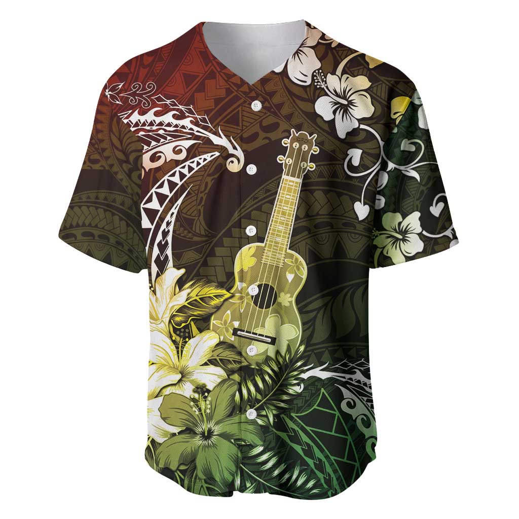 Hawaii Ukulele Baseball Jersey Polynesian Pattern Mix Hibiscus Reggae Version LT05