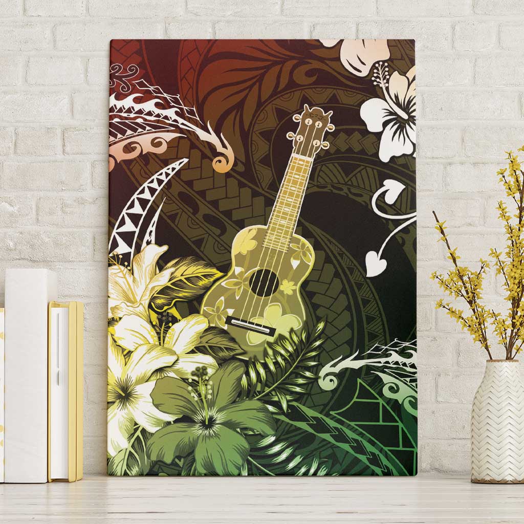 Hawaii Ukulele Canvas Wall Art Polynesian Pattern Mix Hibiscus Reggae Version