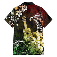 Hawaii Ukulele Family Matching Off Shoulder Maxi Dress and Hawaiian Shirt Polynesian Pattern Mix Hibiscus Reggae Version LT05