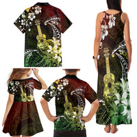 Hawaii Ukulele Family Matching Tank Maxi Dress and Hawaiian Shirt Polynesian Pattern Mix Hibiscus Reggae Version LT05