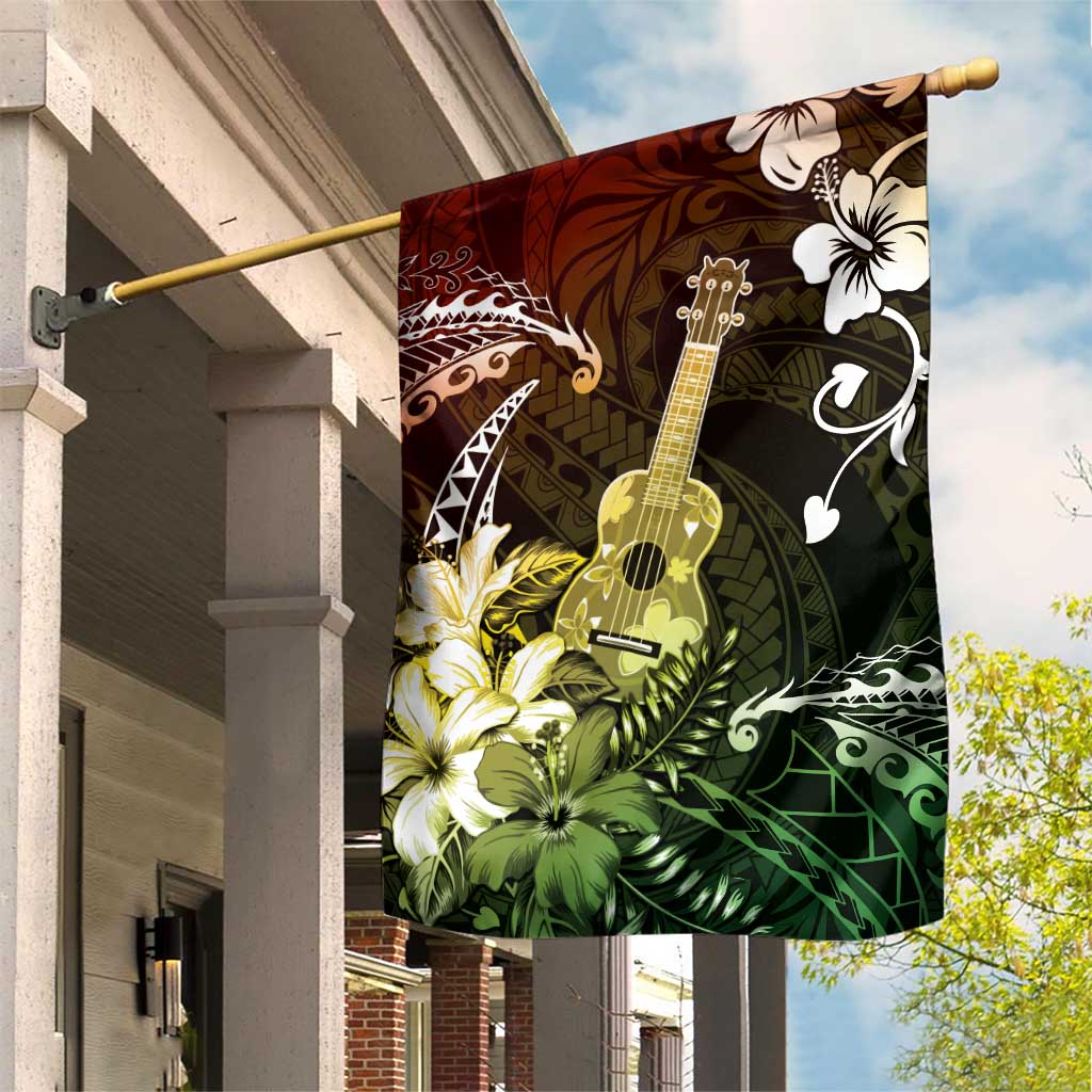 Hawaii Ukulele Garden Flag Polynesian Pattern Mix Hibiscus Reggae Version