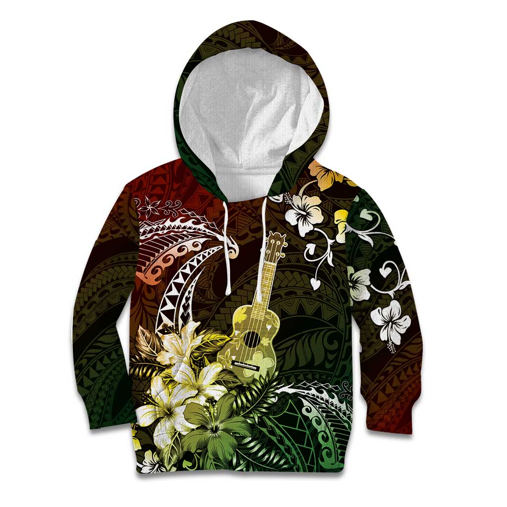 Hawaii Ukulele Kid Hoodie Polynesian Pattern Mix Hibiscus Reggae Version LT05