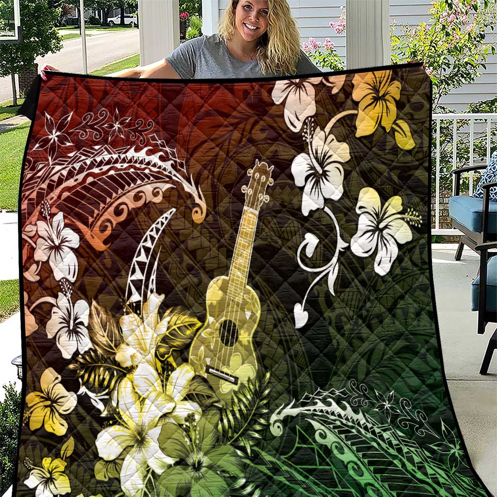 Hawaii Ukulele Quilt Polynesian Pattern Mix Hibiscus Reggae Version