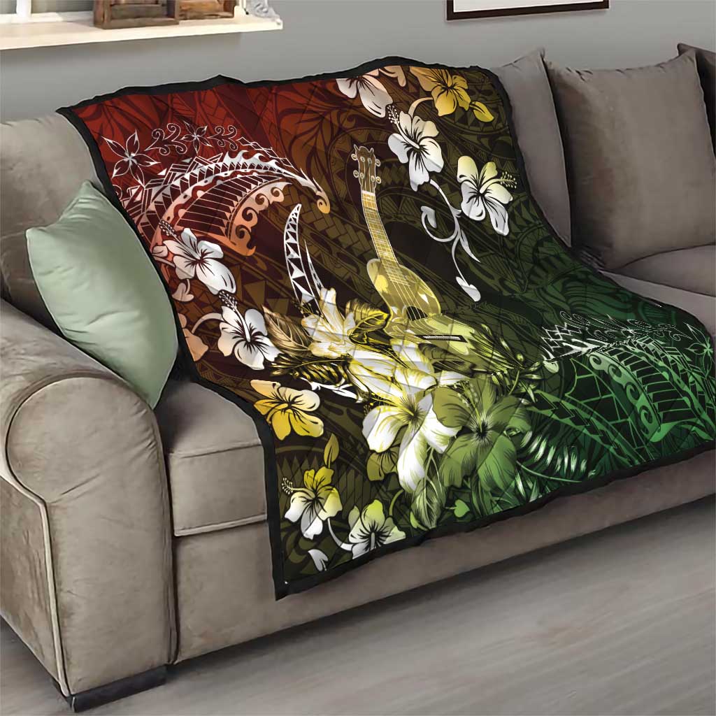 Hawaii Ukulele Quilt Polynesian Pattern Mix Hibiscus Reggae Version