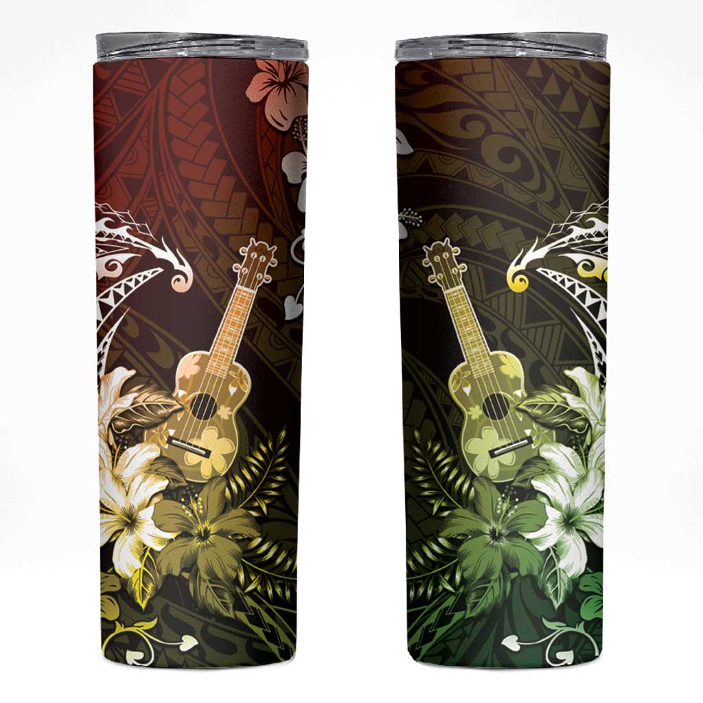 Hawaii Ukulele Skinny Tumbler Polynesian Pattern Mix Hibiscus Reggae Version