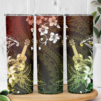 Hawaii Ukulele Skinny Tumbler Polynesian Pattern Mix Hibiscus Reggae Version