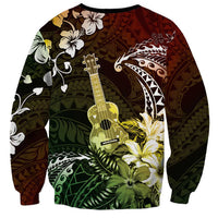 Hawaii Ukulele Sweatshirt Polynesian Pattern Mix Hibiscus Reggae Version LT05