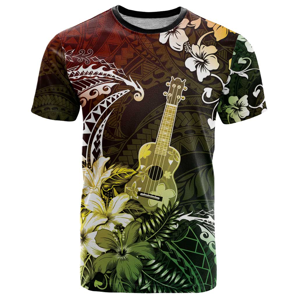 Hawaii Ukulele T Shirt Polynesian Pattern Mix Hibiscus Reggae Version LT05