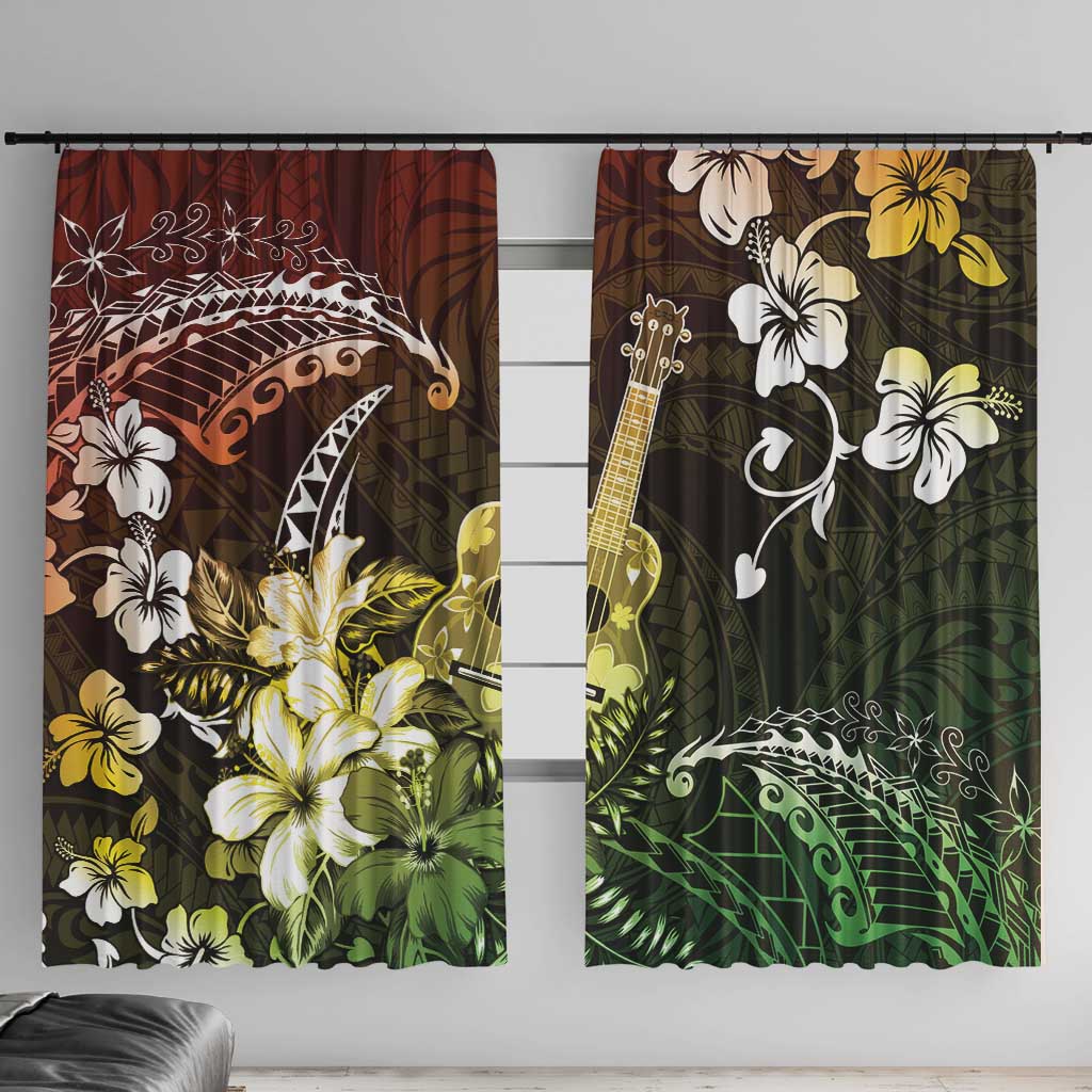 Hawaii Ukulele Window Curtain Polynesian Pattern Mix Hibiscus Reggae Version