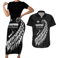Custom New Zealand Marathon Couples Matching Short Sleeve Bodycon Dress and Hawaiian Shirt Maori Style LT05 Black - Polynesian Pride