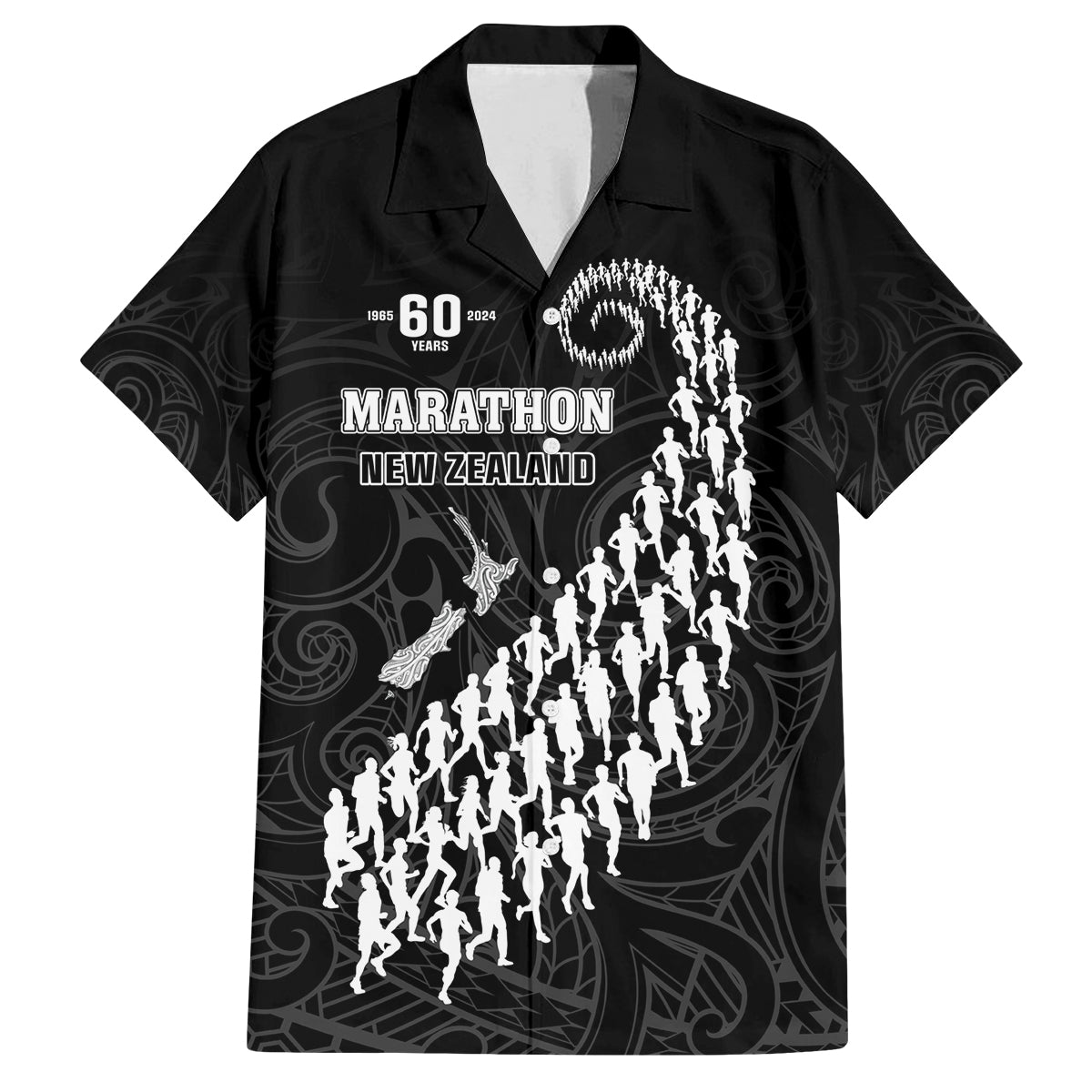 Custom New Zealand Marathon Family Matching Long Sleeve Bodycon Dress and Hawaiian Shirt Maori Style LT05 Dad's Shirt - Short Sleeve Black - Polynesian Pride