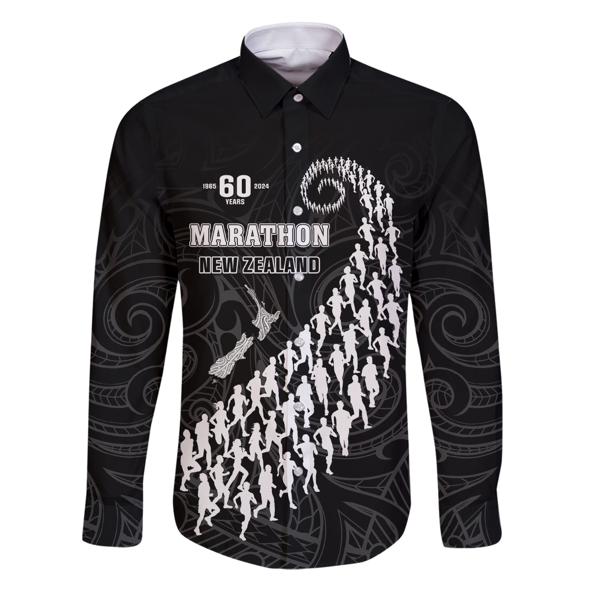Custom New Zealand Marathon Family Matching Long Sleeve Bodycon Dress and Hawaiian Shirt Maori Style LT05 Dad's Shirt - Long Sleeve Black - Polynesian Pride