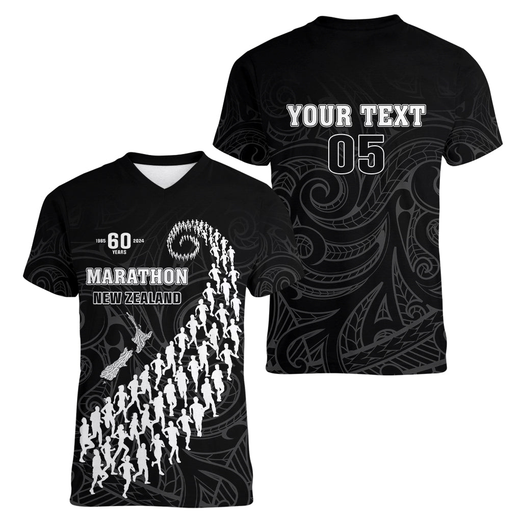 Custom New Zealand Marathon Women V-Neck T-Shirt Maori Style