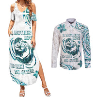 New Zealand Aotearoa Hari Ra Mama Couples Matching Summer Maxi Dress and Long Sleeve Button Shirt A Mother's Love Is Like No Otter LT05 White - Polynesian Pride