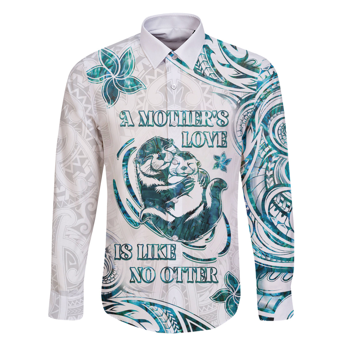 New Zealand Aotearoa Hari Ra Mama Family Matching Long Sleeve Bodycon Dress and Hawaiian Shirt A Mother's Love Is Like No Otter LT05 Dad's Shirt - Long Sleeve White - Polynesian Pride