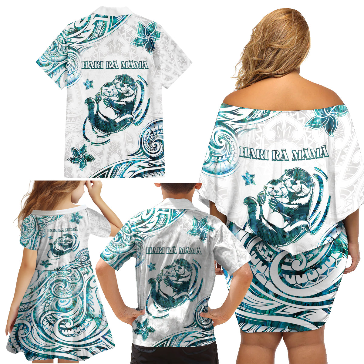 New Zealand Aotearoa Hari Ra Mama Family Matching Off Shoulder Short Dress and Hawaiian Shirt A Mother's Love Is Like No Otter