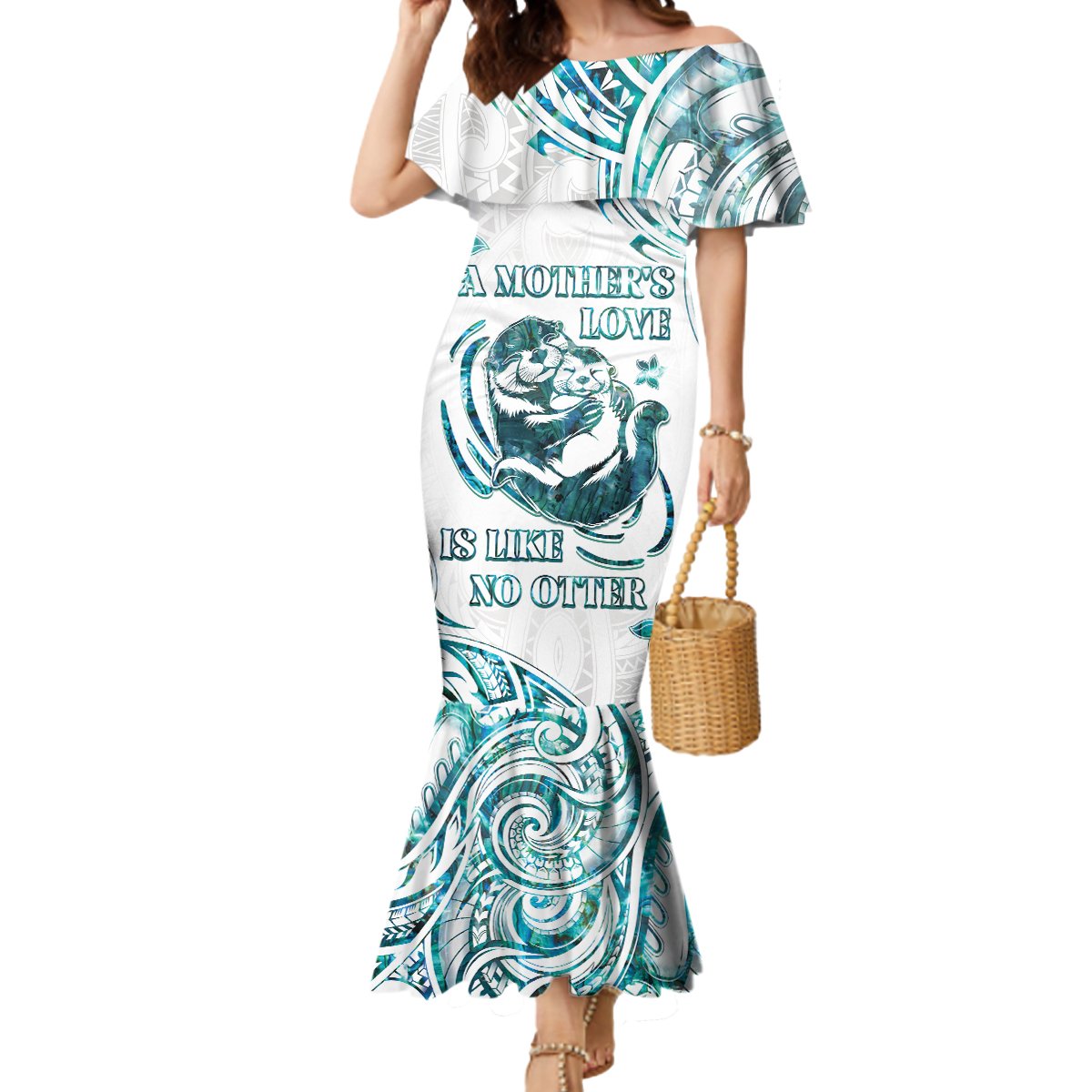 New Zealand Aotearoa Hari Ra Mama Mermaid Dress A Mother's Love Is Like No Otter LT05 Women White - Polynesian Pride