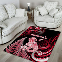 New Zealand Maori Taniwha Area Rug Silver Fern Red Version