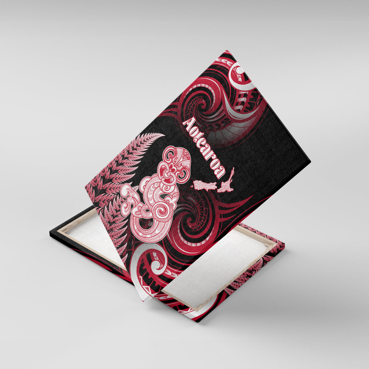 New Zealand Maori Taniwha Canvas Wall Art Silver Fern Red Version