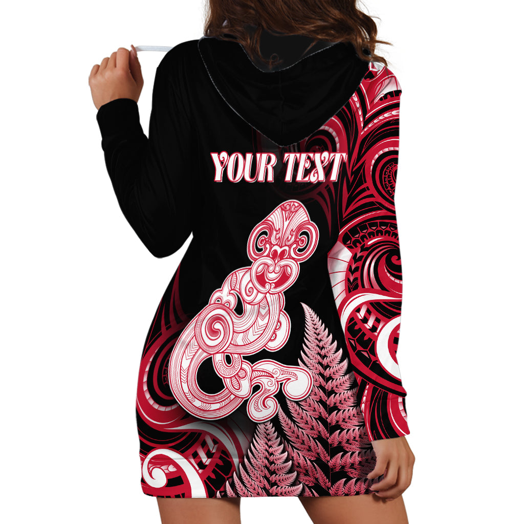 Personalised New Zealand Maori Taniwha Hoodie Dress Silver Fern Red Version LT05 - Polynesian Pride