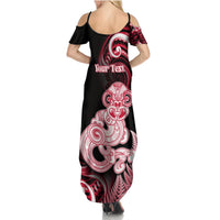 Personalised New Zealand Maori Taniwha Summer Maxi Dress Silver Fern Red Version LT05 - Polynesian Pride